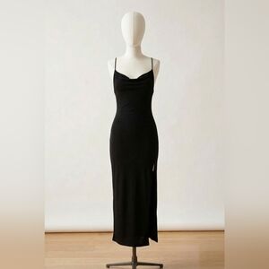 PETAL & PUP 'Dixie' Black Fitted Cowl Neck Midi Dress w Leg Slit - Size 6